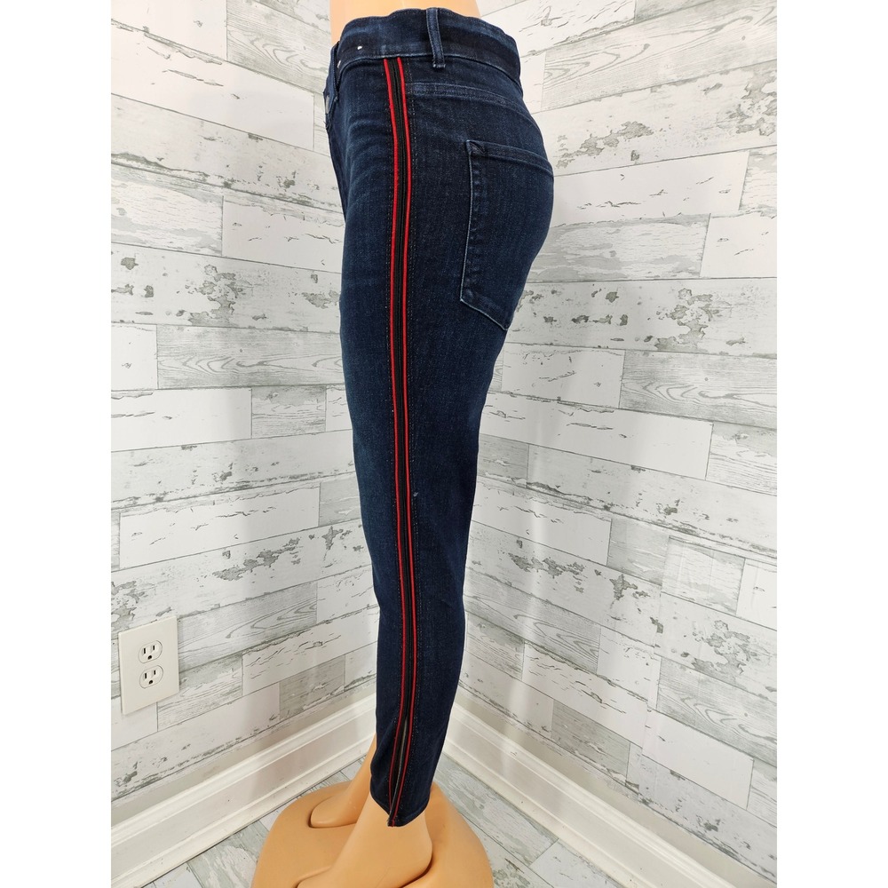 Express High Rise Cropped Legging Jeans Dark Wash Red Side Stripe Size 12 NWT